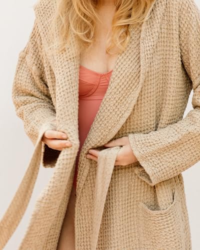 Magic Linen - Unisex Waffle Bathrobe, Hooded Linen-cotton Blend Bath Robe, Lightweight Robe for Women and Men4