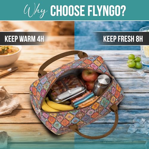 Image of FLYNGO Large Insulated Lunch Bag for Office, School, Women, Men, Tiffin Pouch Bag, Hot & Cold Lunch Box Bags for Boys, and Girls (Orange Mandala)