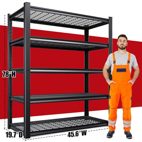 Image of Set of 3 Garage Shelving-3000 lbs 5 Tier Storage Shelves, Adjustable Heavy Duty Metal Shelving Unit and Storage Large Wire Rack, Utility Steel Shelf for Warehouse Industrial-78 x46 x20, Black