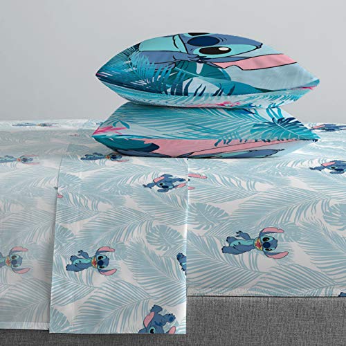 Image of Jay Franco Kids Sheet Set with Fitted, Flat Sheets & Pillow Cover - Ultra-Soft Bedding with Pillowcase for Room Decor, Teal - Lilo & Stitch, 4 Piece Full