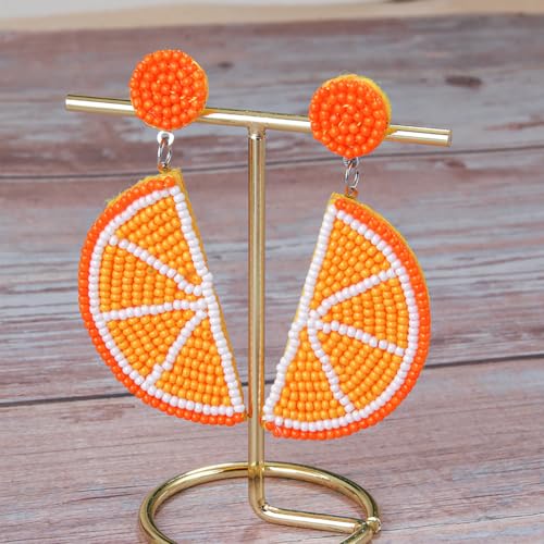 Fruit Earrings for Women Cute Orange Strawberry Beaded Fruit Earrings Fashion Handmade Beaded Drop Dangle Earrings Bohemia Statement Fruits Earring Summer Beach Vacation Jewelry3