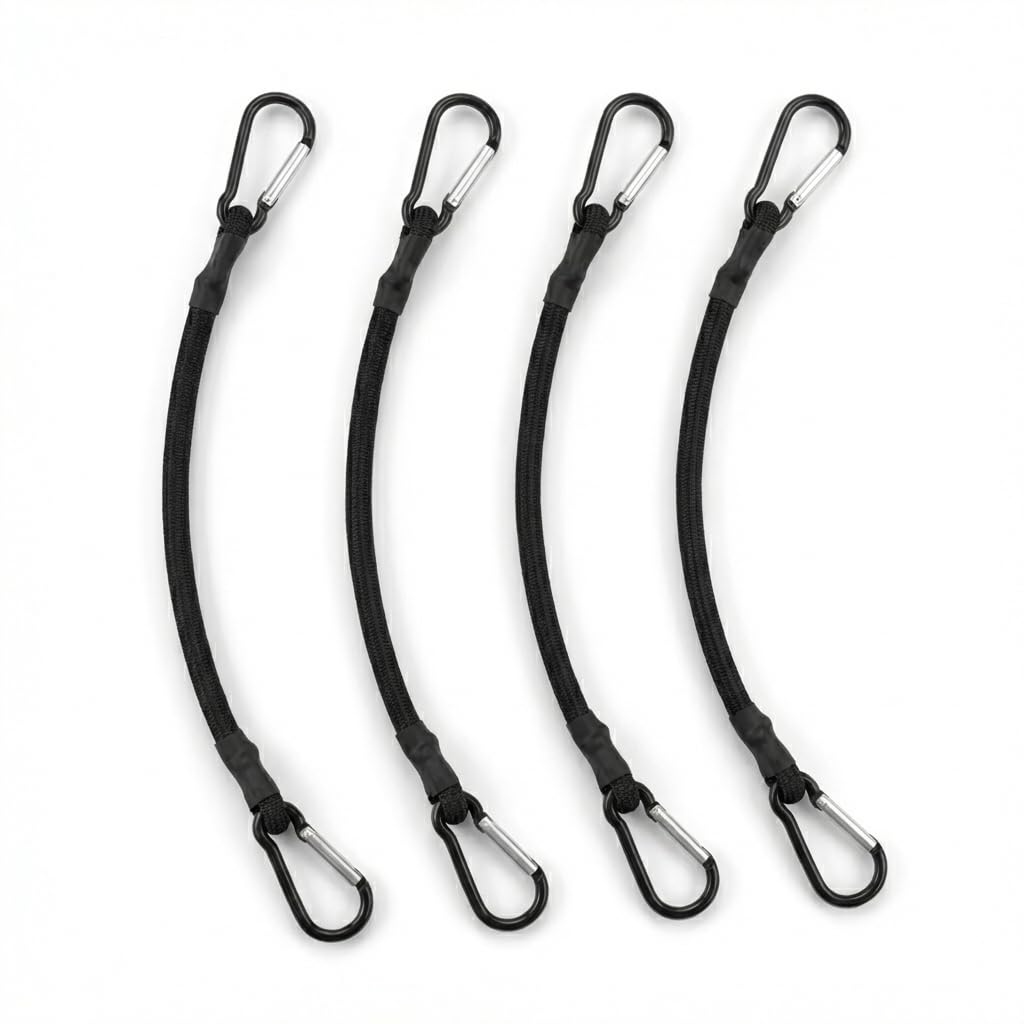 4 Pcs Bungee Cords with Carabiner Clips, 6mm Heavy Duty Elastic Luggage Straps, Small Bungee Straps for Camping, Bike Rack, Car Roof, Tarps, Outdoor Tie Down（50cm）