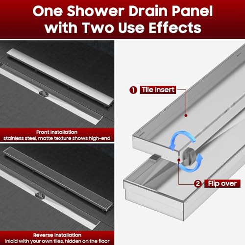 Image of DLONE Linear Shower Drain - 72 Inch Brushed Nickel, with Tile Insert Panel