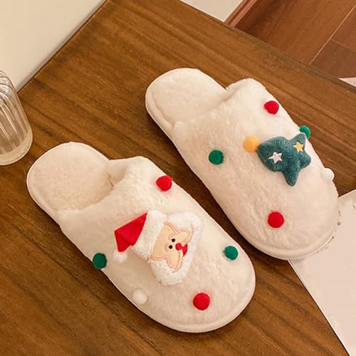Christmas Reindeer Slippers for Women and Men Indoor Bedroom Fluffy Warm Fleece Slippers with Deer Horn Ear Winter Soft Cozy Non-Slip Soft Plush Slip-on Wool Lined House Shoes3