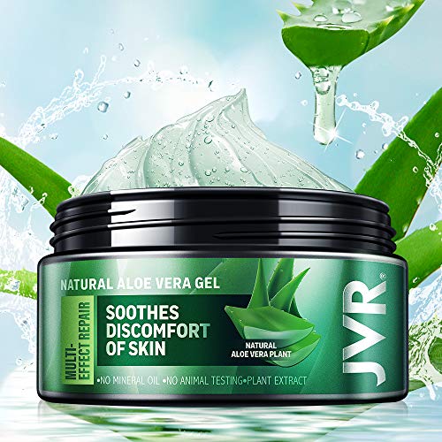 Aloe Vera Gel, JVR Aloe Vera Moisturizing Gel Pure Natural Aloe, Freshly Cut Aloe Vera for Face Moisturizing, Soothing Gel for Body, Face, Hair, Aftershave care, Sunburn Relief 4.23oz