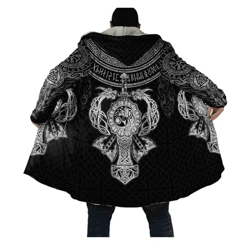 Unisex Winter Warm Faux Cashmere Coat 3D Digital Print Artificial Lambswool Mid-Long Parka Jacket Horn Button Design2