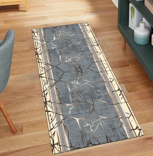 Alfombra pasillo pasillo abstracta gris lavable 40x150cm texturada 2