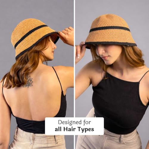 Image of Hair Drama Co. Crochet Bucket Hat for Women | Comfy & Casual Knit Handmade Foldable Floppy Hat | Summer Crochet Bucket Cap for Women & Girls