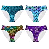 PZZ BEACH 4 Pieces Underwear Panties for Women Girls, Mermaid Fish Scale Patterned, Blue, Purple, Se
