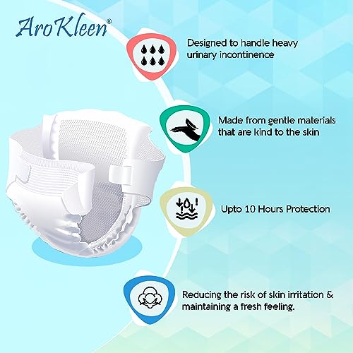 Image of Arokleen ISI Certified Adult Diapers Tape Style | Large (L) | 50 Count | Waist 40-59 Inch (102-150 cm) | All Night Protection | Unisex, High Absorbency, Leak Proof, Wetness Indicator, Pack of 5