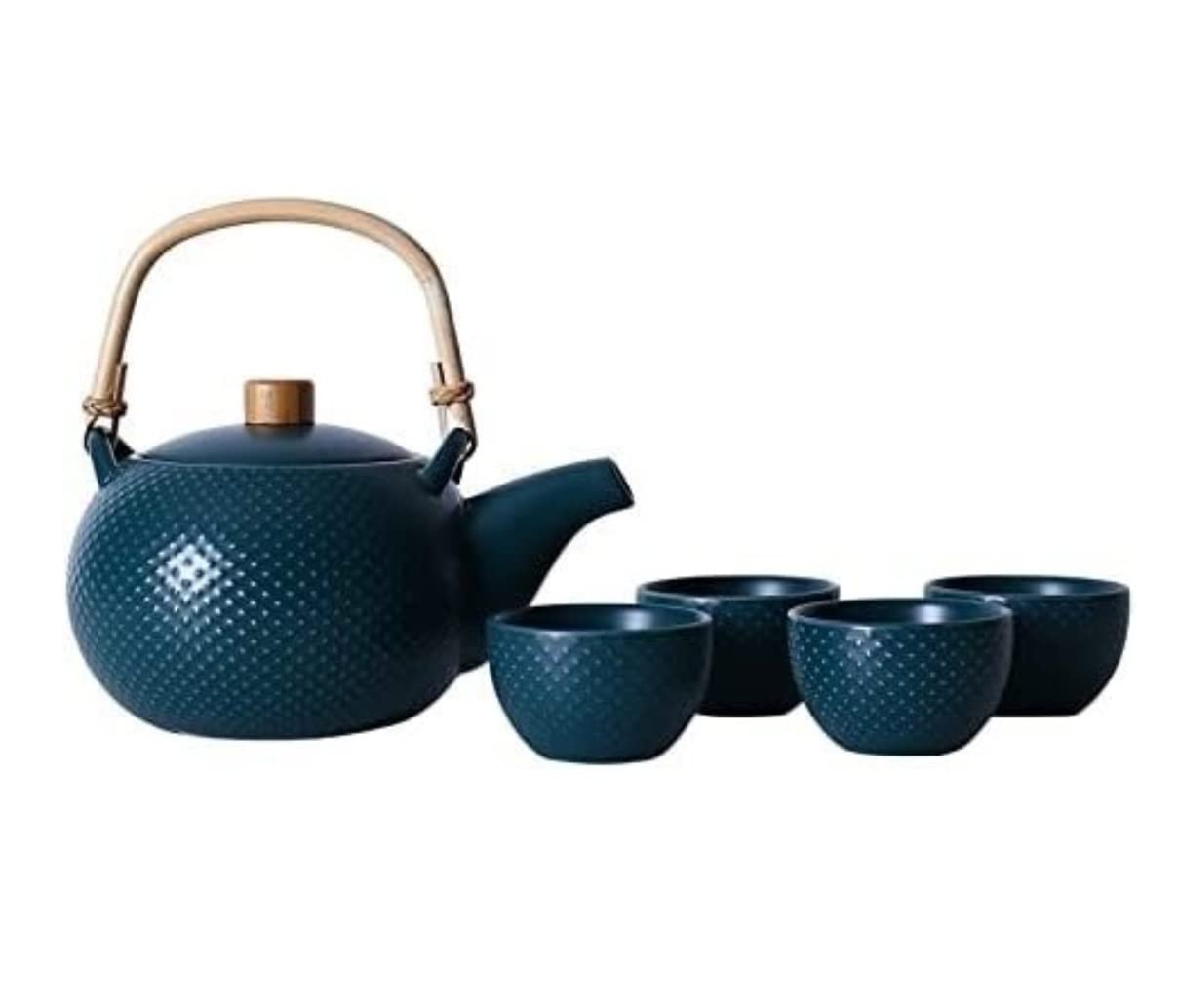 Servicio De Café De Té De Fiesta Juego De Té Cerámica para El Hogar 5 Piezas, Una Olla Cuatro Tazas, Creativas para La Tarde, Tetera Camelia Hogar Y Cocina(Dark Green)