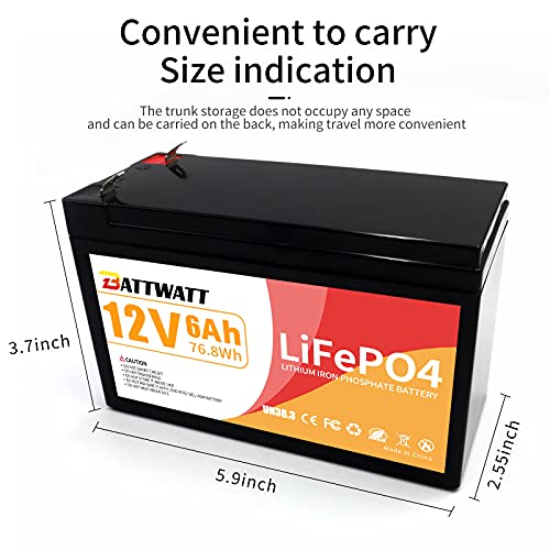 Deep Cycle Lifepo4 Battery, 12V 6Ah Battwatt 12 Volt Rechargeable Lithium Iron Phosphate Battery With Built-In Bms, 4000~8000 Cycles For Kid Scooters, Solar System, Fish Finder, Rv #TOP1
