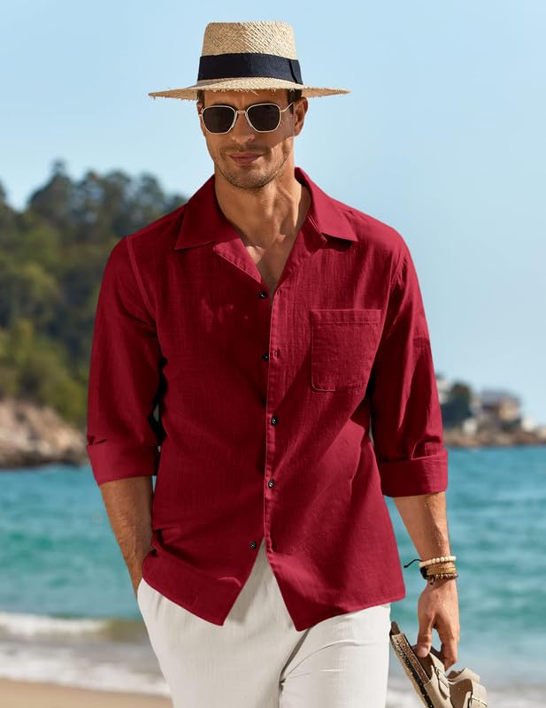 Image of Combo of Men's Casual Cotton Blend Shirt || Long Sleeve Button Down with Spread Collar | Lightweight Breathable Fabric | Stylish Solid Shirt for Beach, Office & Everyday Wear Pack of 2