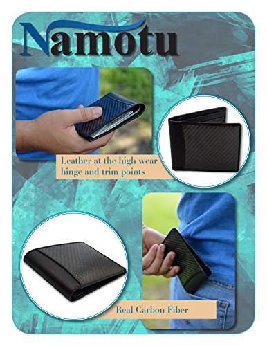 Namotu Real Carbon Fiber Wallet w/RFID Blocking Tech, Leather at Hinges and Trim - ID Window - Mens Slim Thin Real Carbon Bifold to Protect Your Money and Cards Identity - Image 5