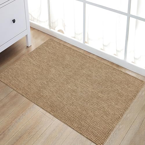 Small Rugs for Entryway 2×3 Cotton Woven Area Rug Tan Washable Indoor Outdoor Mat for Front Porch Entrance Bathroom Kitchen Bedroom Carpet