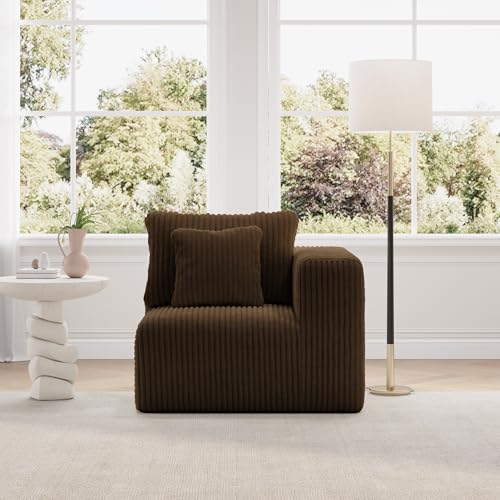 Image of Novilla Modular Sectional Sofa, Modern Cloud Sectional Couch with Smarts Coil Support, Upholstered Boneless Couch for Living Room Apartments Bedroom, No Assembly Required, Brown (Right-Arm Chair)