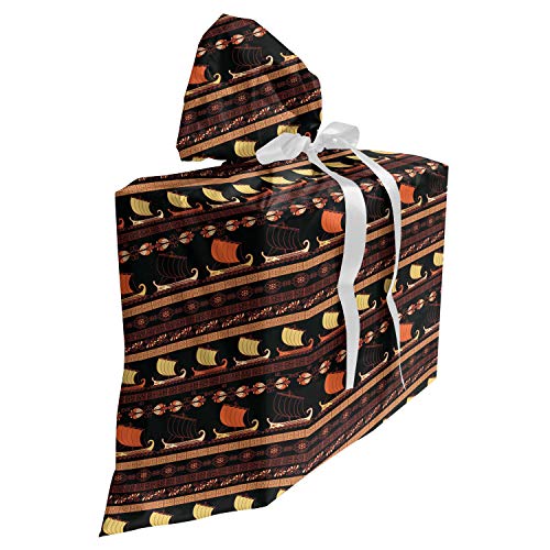 ABAKUHAUS Odisea Bolsa de Regalo para Baby Shower, Velero griega y ornamento, Tela Estampada con 3 Moños Reutilizable, 70 cm x 80 cm, Multicolor