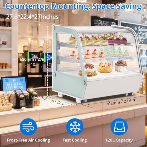 Image of Commercial Display Refrigerator, 3.5 Cu.Ft Refrigerated Display Case with Adjustable Shelves and LED Lighting, Countertop Display Fridge with Rear Sliding Glass Door for Cafe, Restaurant, Bakery