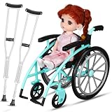 Kisangel 1 Set Doll Wheelchair and Crutches Playset, Dollhouse Folding Miniature Wheelchair Model for Most 6 Inch Dolls Mini Prop Collectible Decor