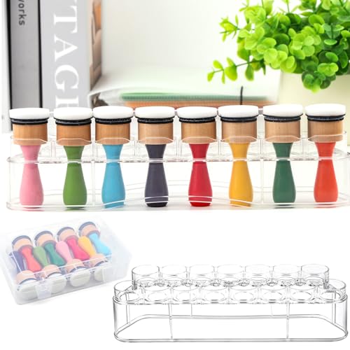 28 Pcs Ink Blending Foam Pads Set, Include 8 Pcs Round Ink Mini Applicator Tools and 18 Pcs Replacement Foam Pads 1 Storage Rack & Box for Drawing Distressing Blending Card Making Stamping Painting