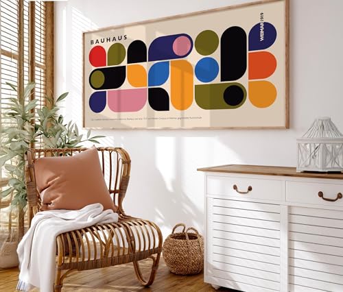 Impression colorée style milieu du siècle avec cadre bois 80x160