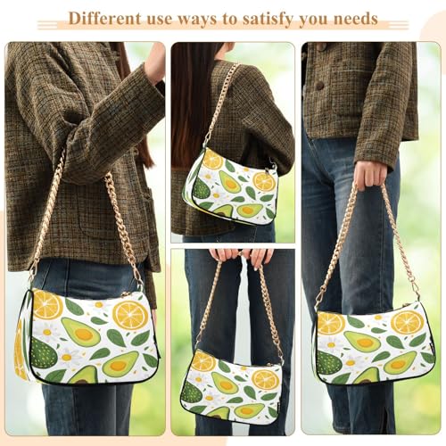 Image of Shoulder Bags for Women Vintage Yellow Lemon Fruit and Blue Print Hobo Tote Handbag Small Clutch Purse with Zipper Closure