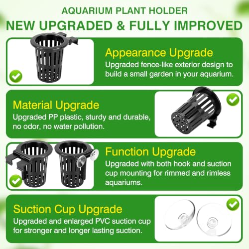 Image of Borlech New Upgraded Large Aquarium Plant Holder with 1.57-inch Extension Hooks and Suction Cups for Fish Tank Aquaponic Plant Cultivation and Aquascape Accessories Decorations (4 PCS)