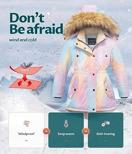 Image of CREATMO US Girl's Long Winter Warm Parka Sherpa Trimmed Collar Puffer Ski Jacket Coat