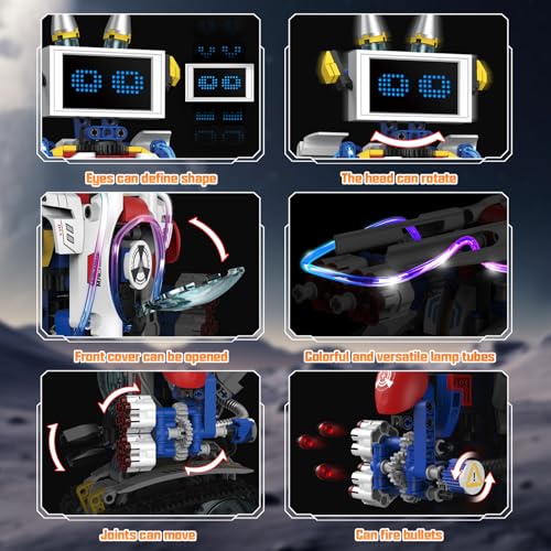 5 in 1 STEM Robot Building Kit, APP & Remote Control Screen Building Toys, Eye Coding Robots Rechargeable, 620Pcs DIY Super Warriors for Kids Learning, Boys Girls Birthday Gifts - Image 5