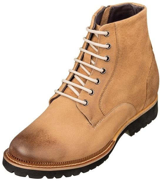 CALTO Men's Invisible Height Increasing Elevator Shoes - Brown Nubuck Leather Lace-up/Zip-up Casual Boots - 3.0 Inches Taller - K24403 - Size 11 D(M) US