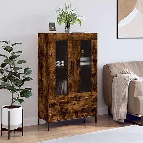 Iiaky Aparador Alto Madera de ingeniería Roble Ahumado 69,5x31x115 cm aparadores para Salon aparador Madera Muebles auxiliares