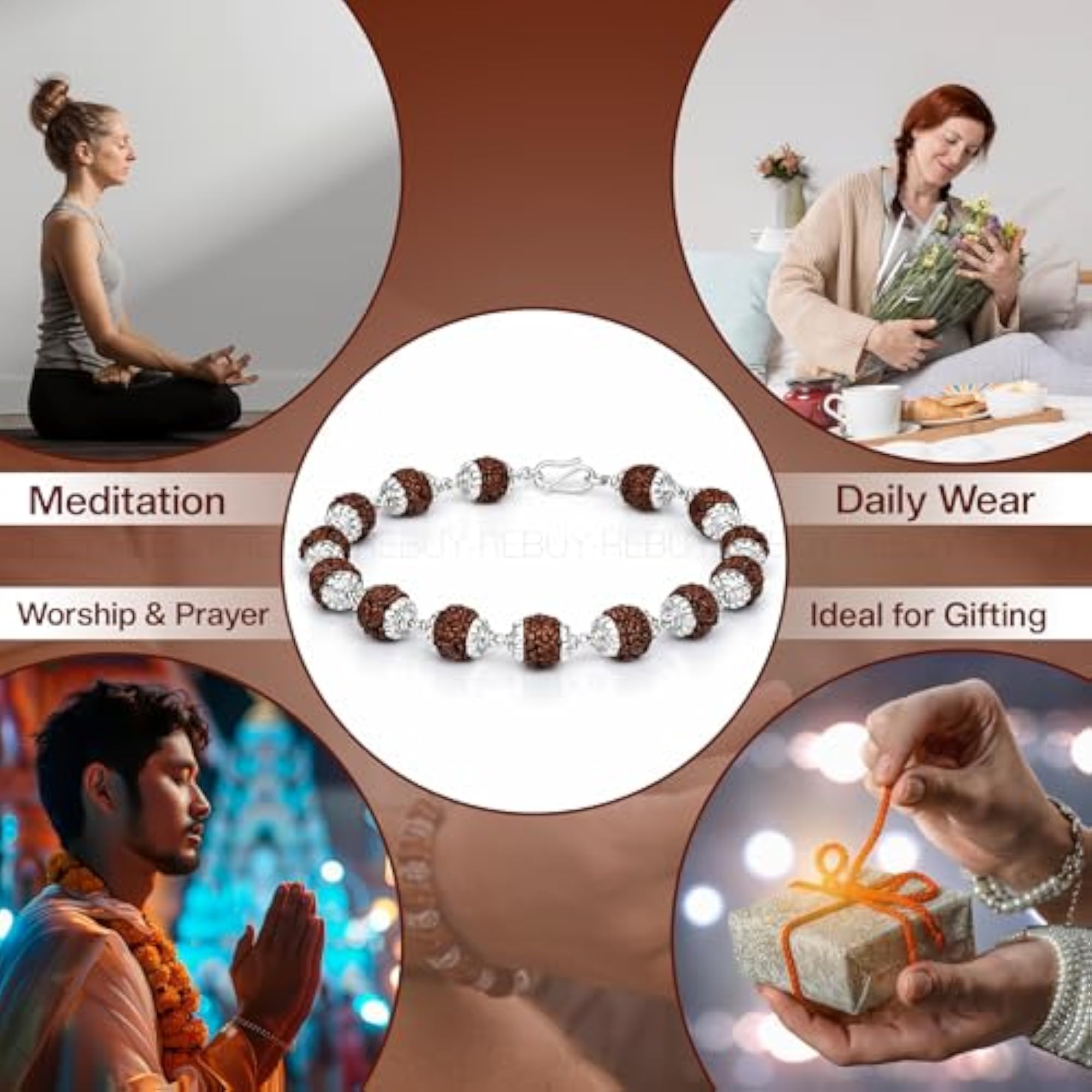 5 Mukhi Rudraksha Bracelet with Silver Caps, Spiritual Healing