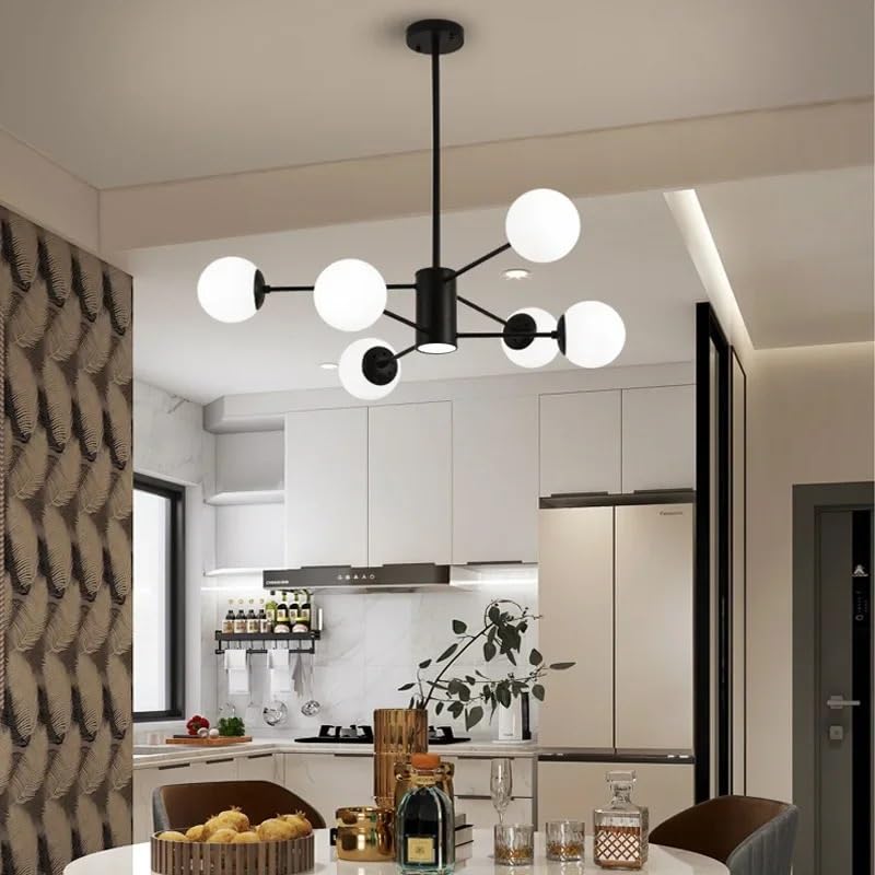 Lustre en verre moderne Art décor noir 6 lampes suspendues chambre