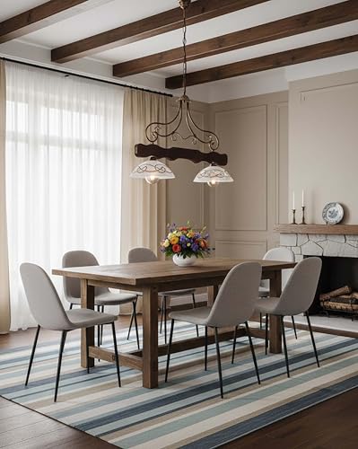 Generico Bilanciere a lampadario rustico marrone in legno e vetro decorato 2 luci per sala da pranzo, cucina, LGT Spello 001