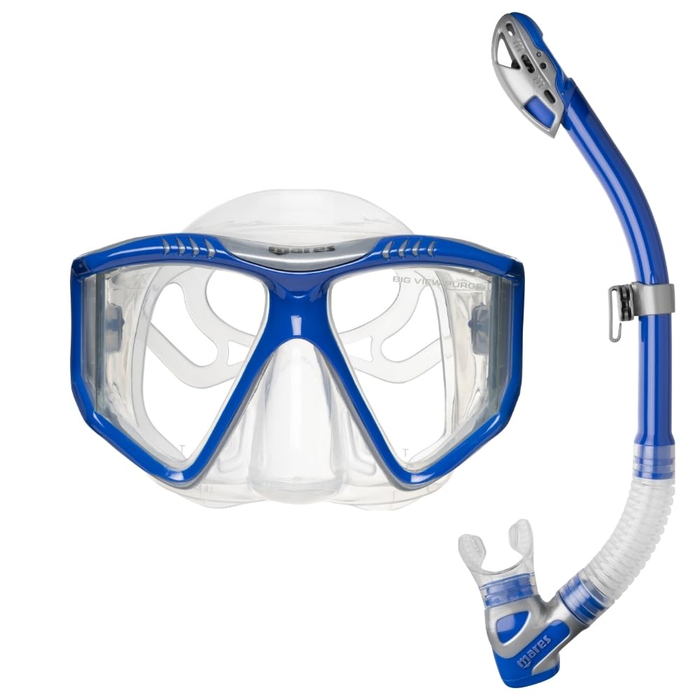 Mares Combo Big View Purge Dry - Kit de máscara de Tubo para Adulto, 4 Vasos, visión panorámica, Snorkel seco