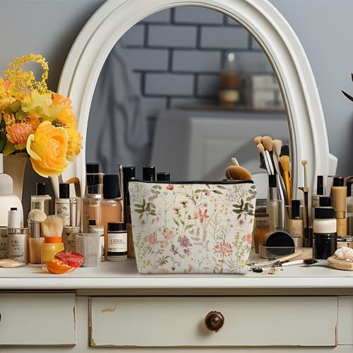 Floral Flower Makeup Bag, Cosmetic Bag for Women, Small Makeup Bag for Purse, White4