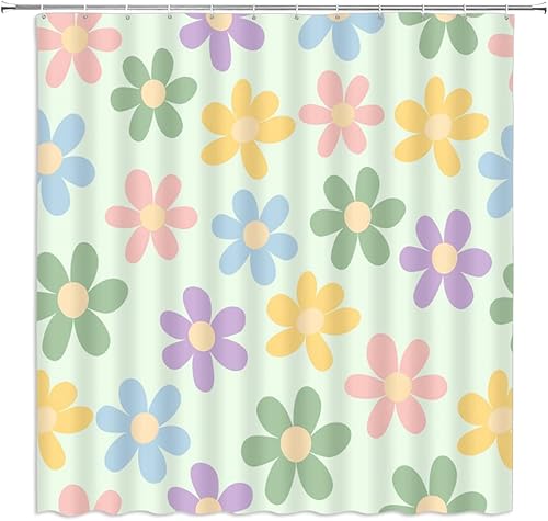 Miniatura 8 de Cortina de ducha con diseño de flores retro, diseño floral, floral, única, pastel, margaritas, encantadoras, para mujeres y niñas, cortinas de Verde