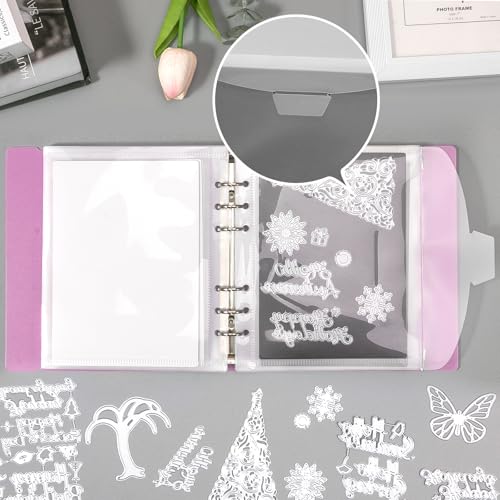 Image of UNIMEIX 12 Pcs Magnetic Sheets for Die Storage with 1 Binder Cover, 2 in 1 Storage Stamp and Die Storage Bags Die Cut Storage Supplies(0.8 mm Thickness, Red)