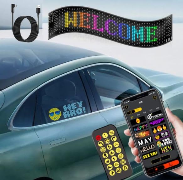 Image of Cloudsale LED Sign Car Bluetooth App LED Matrix Pixel Panel Night Light DIY Programmable Flexible LED Display for Car, Shop, Hotel & Bar (16 * 64)(App Control Only) L*B (10 * 38)