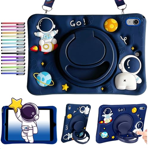 Custodia Compatibile con iPad (A16) 11a/10a Generazione (2025/2022), Cover Astronauta 3D Carino con Supporto per Impugnatura Rotante a 360°, Tracolla