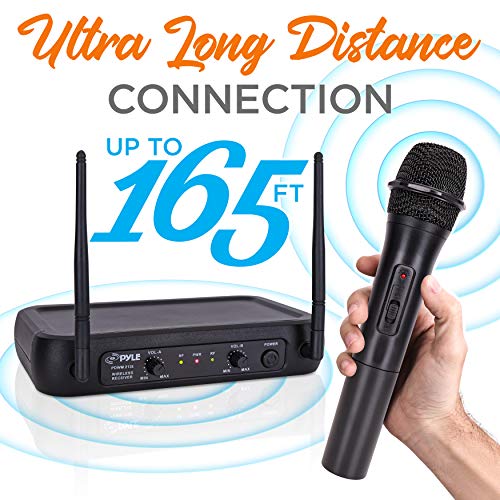 Pyle Channel Microphone System-Vhf Fixed Dual Frequency Wireless Set With 2 Handheld Dynamic Transmitter Mics, Receiver Base-For Pa, Karaoke, Dj Party (Pdwm2135) , Black #TOP3