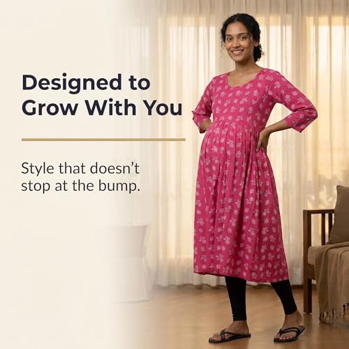 Image of CEE 18 Cotton Rayon A-Line Flaired Maternity Feeding Kurti for Women with Zippers | Pregnancy Dress for Women | Breastfeeding Dress for Women | Nursing Dress for Women Pre and Post Pregnancy