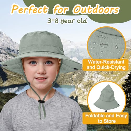 Image of Outdoor Kids Sun Hat UPF 50+ Quick Dry Foldable Bucket Hat Lightweight Adjustable Fishing Safari Hat for Girls and Boys