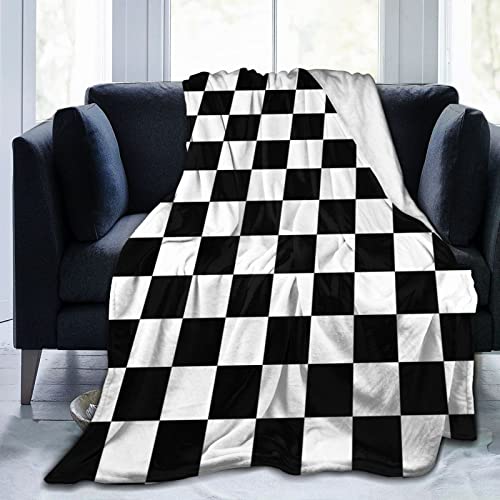 Perinsto Plaid à carreaux noir et blanc ultra doux et chaud pour toutes les saisons, motif damier, couverture décorative en polaire pour lit, chaise,...