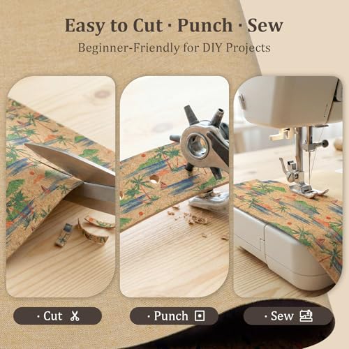 Image of SORENCUT Patterned Cork Fabric by the Yard for Sewing - Blue Palm Abstract Cork Leather Fabric Sheet with Flexible Backing for DIY Crafts, Earrings, Bags, Wallets & Handmade Accessories, 12.5 x 54 in