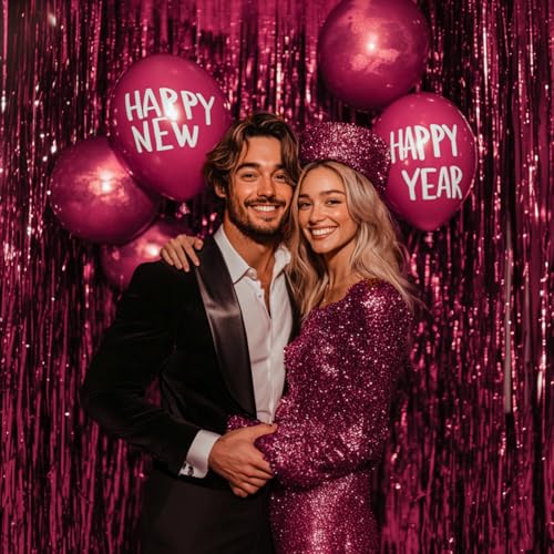Image of PartyWoo Burgundy Streamers Fringe Curtain Backdrop 3pcs 8.2 ft Red Tinsel Foil Backdrop for Baby Shower Graduation Birthday Girls Mothers Day Casino Firefighter Red Carpet Cherry Party Decorations