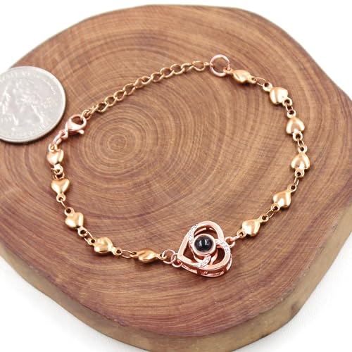 Image of Uloveido Cute Stainless Steel Heart Link Chain Bracelet | 100 Different Languages I Love You Projection Bracelets for Women Girls