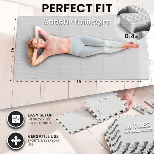 Image of bemaxx Gym Mats Set - 18 pcs EVA Interlocking Foam Floor Tiles (12.6 inchx12.6 inchx0.4 inch) 18sqft Protective Gym Flooring Sports Home Workout Exercise Mats Puzzle Garage Fitness Play-Room Pool Treadmill Bike