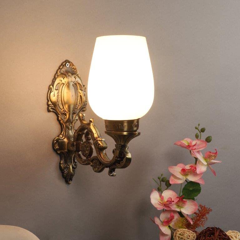 ELIANTE Aluminium Wall Light Antique Gold Base White Glass Shade Wall Light for Living Room, Bedroom, Dining Room, Kitchen | by Jainsons Lights (B09X389LCC) Amazon Price History, Amazon Price Tracker