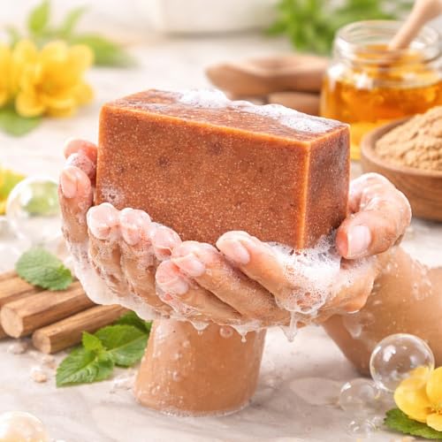 Image of Ubtan Soap Pack of 2 | Natural Scrub With Sandalwood (Chandan) Multani Mitti Honey | Herbal Face and Bath Soap with Exotic Indian Herbs | Tan Removal and Antioxidant Cleanser for Pimple and Dryness, 200gm Each